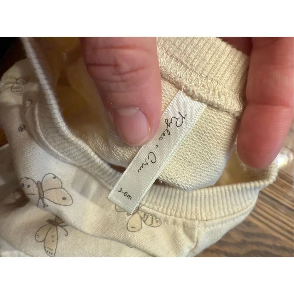 Rylee & Cru Beige Butterfly Raglan Short Sleeve Crew Neck‎ Dress Size 3-6 Months